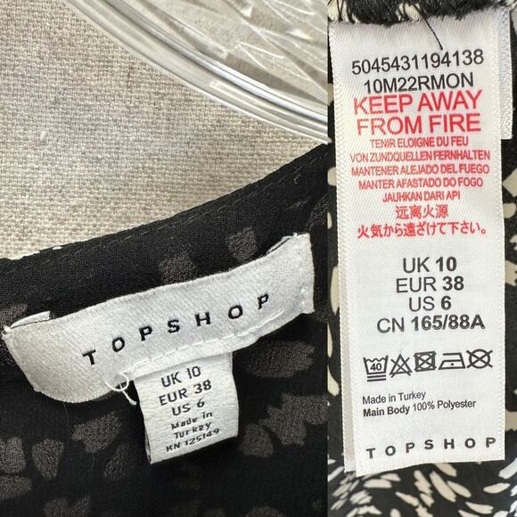 Topshop Austin Black Floral Mini Dress Bishop Sleeve Open‎ Back
 size 6 - Picture 11 of 16